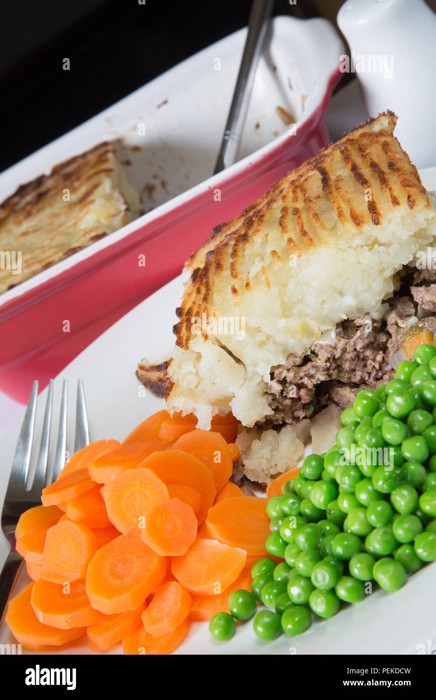 An English pub/restaurant meal of traditional Cottage pie served with