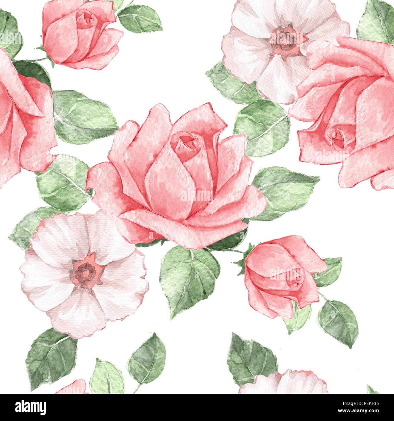Floral seamless pattern. Watercolor background with red roses Stock ...