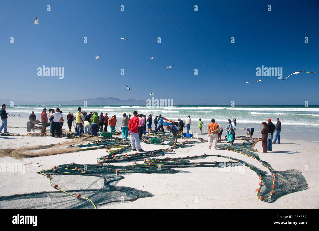 Fishing nets hauled in Stock Photo