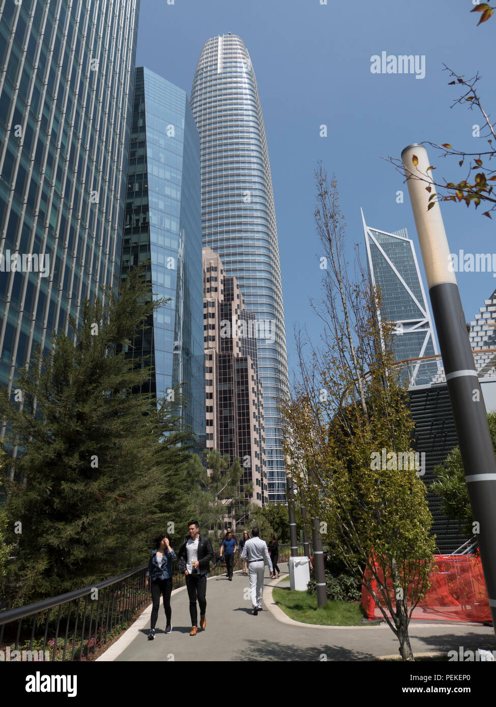 Salesforce Park sits on top of the Salesforce Transit Center in downtown San Francisco, California, USA Stock Photo