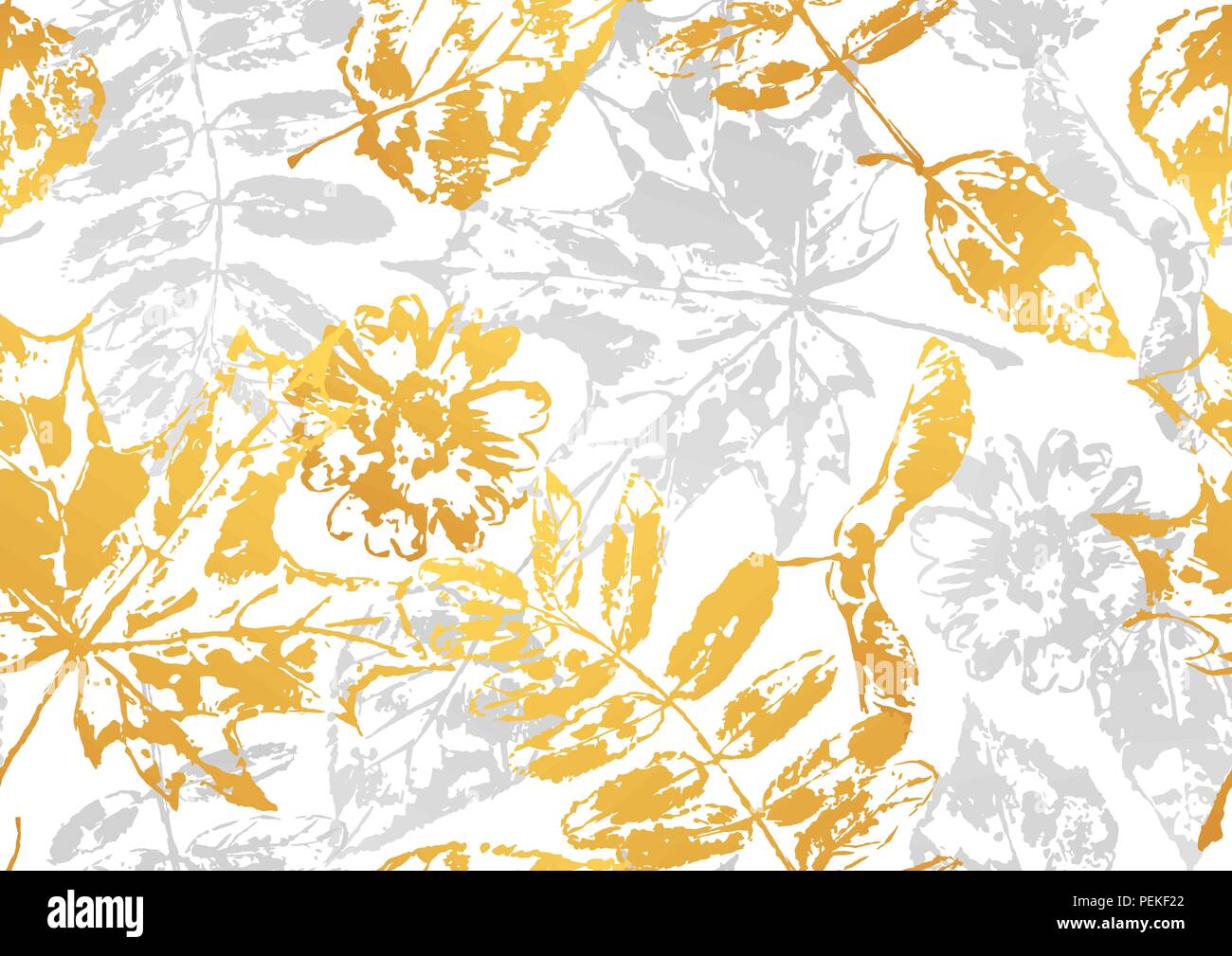 Seamless pattern with printed leaves. Stock Vector