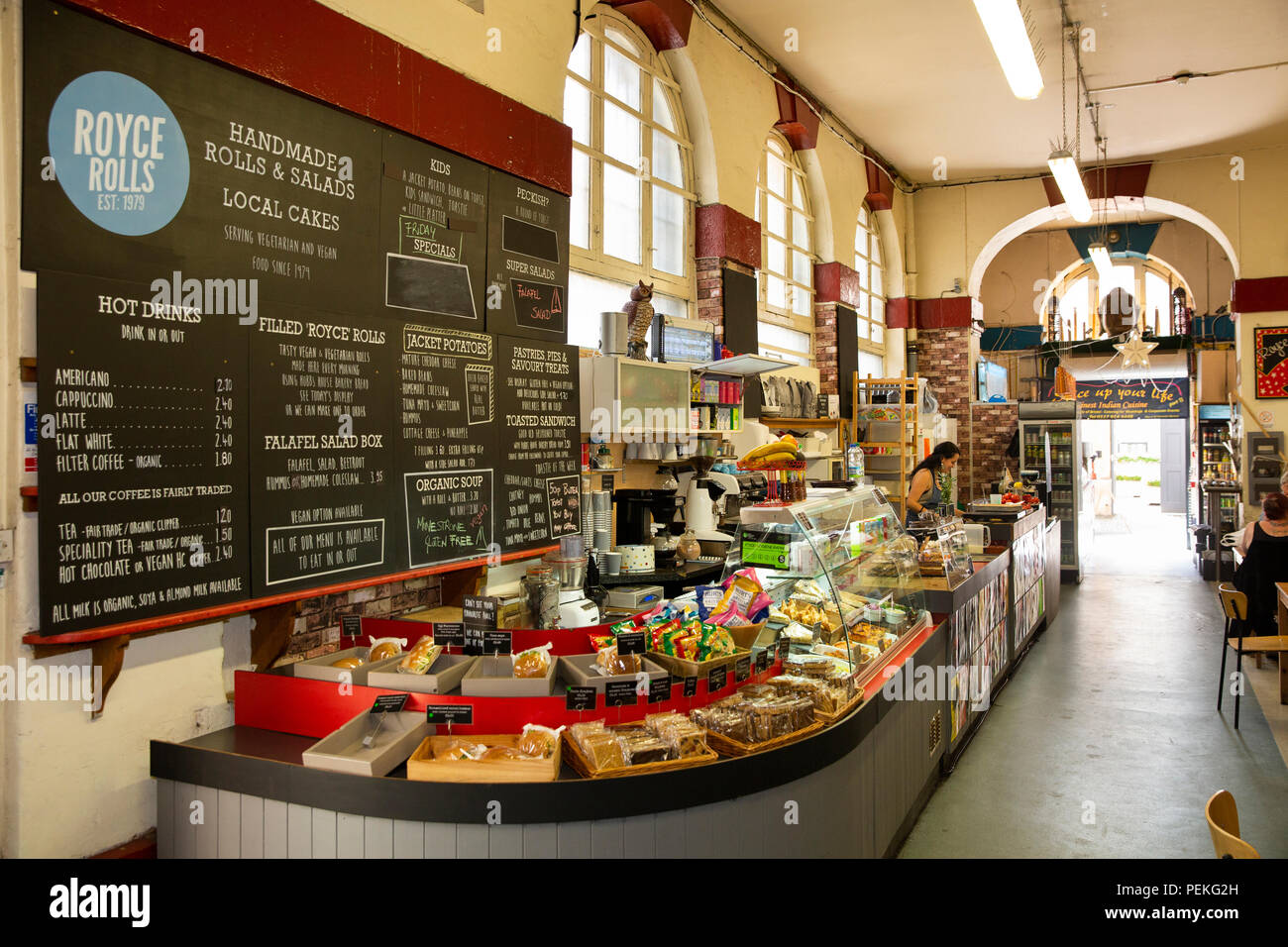 UK, England, Bristol, Corn Street, St Nicholas Market, Royce Rolls cafe and snack bar in covered market Stock Photo