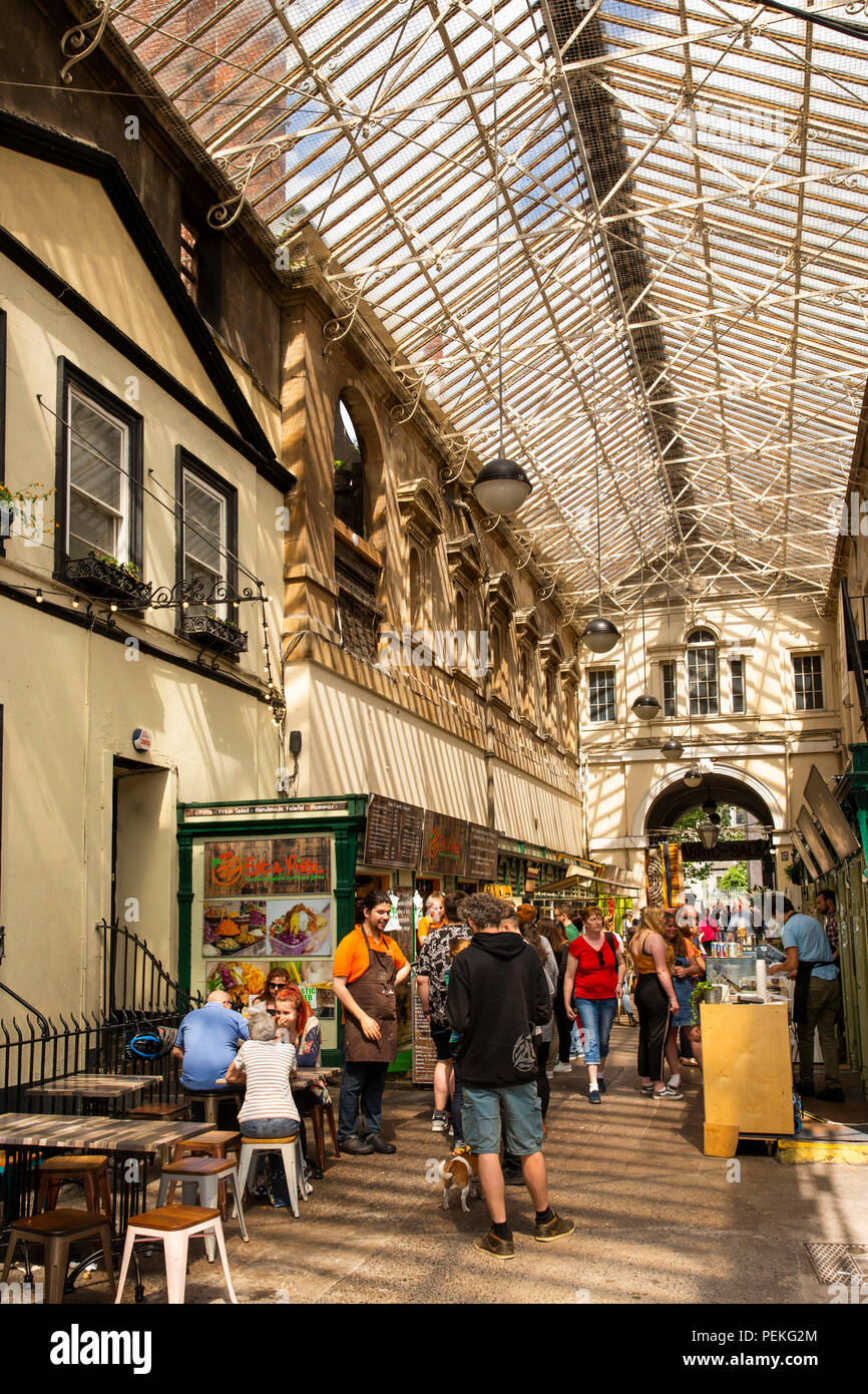 UK, England, Bristol, St Nicholas Market, Glass Arcade, cafes and restaurants Stock Photo