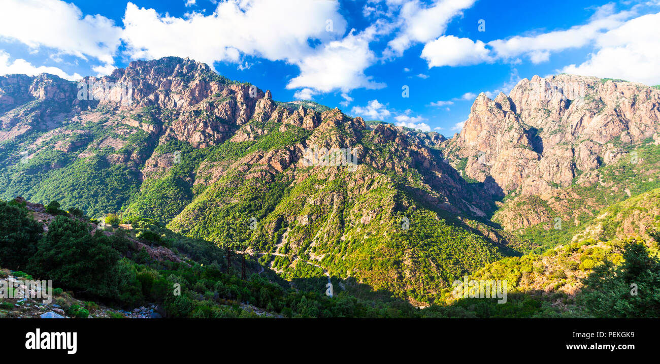 Impressive mountains in Corse,panoramic view,France. Stock Photo