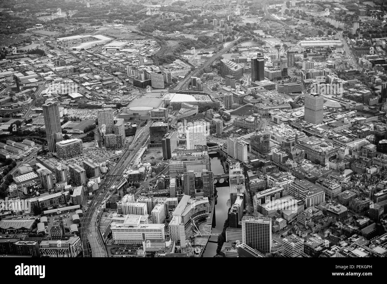 Manchester City Centre black and white aerial photo Stock Photo Alamy