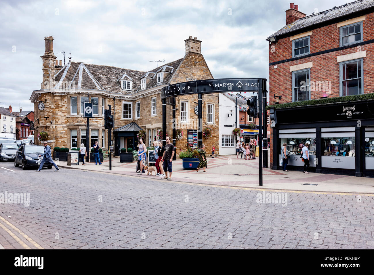Market Harborough, Leicestershire. on a dull cloudy afternoon. Stock Photo