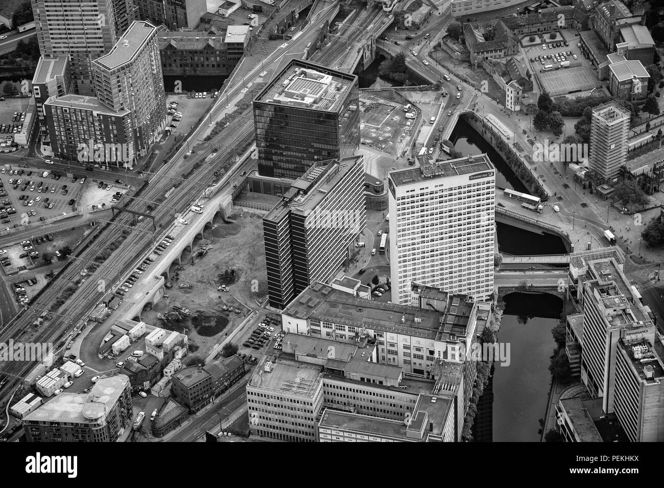 Manchester City Centre black and white aerial photo Stock Photo Alamy