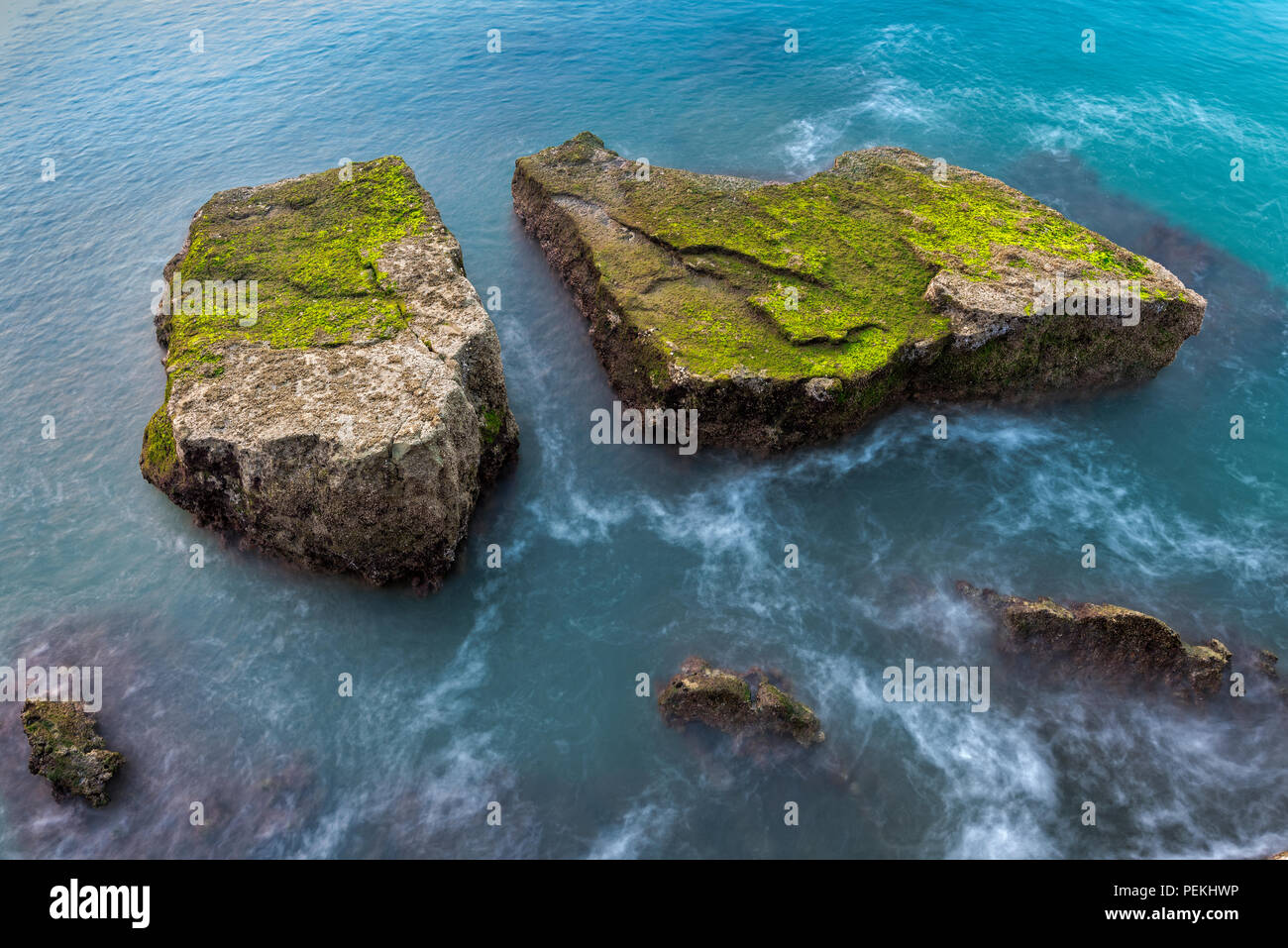 Algae rocks in Hormuz island beach Stock Photo