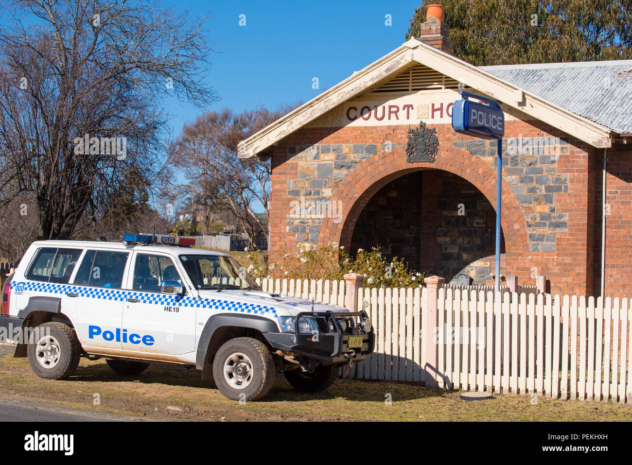 The Hill End Police Station, Residence and Courtroom in Western NSW was designed by WL Vernon and constructed from local stone & brick quoins in 1901 Stock Photo