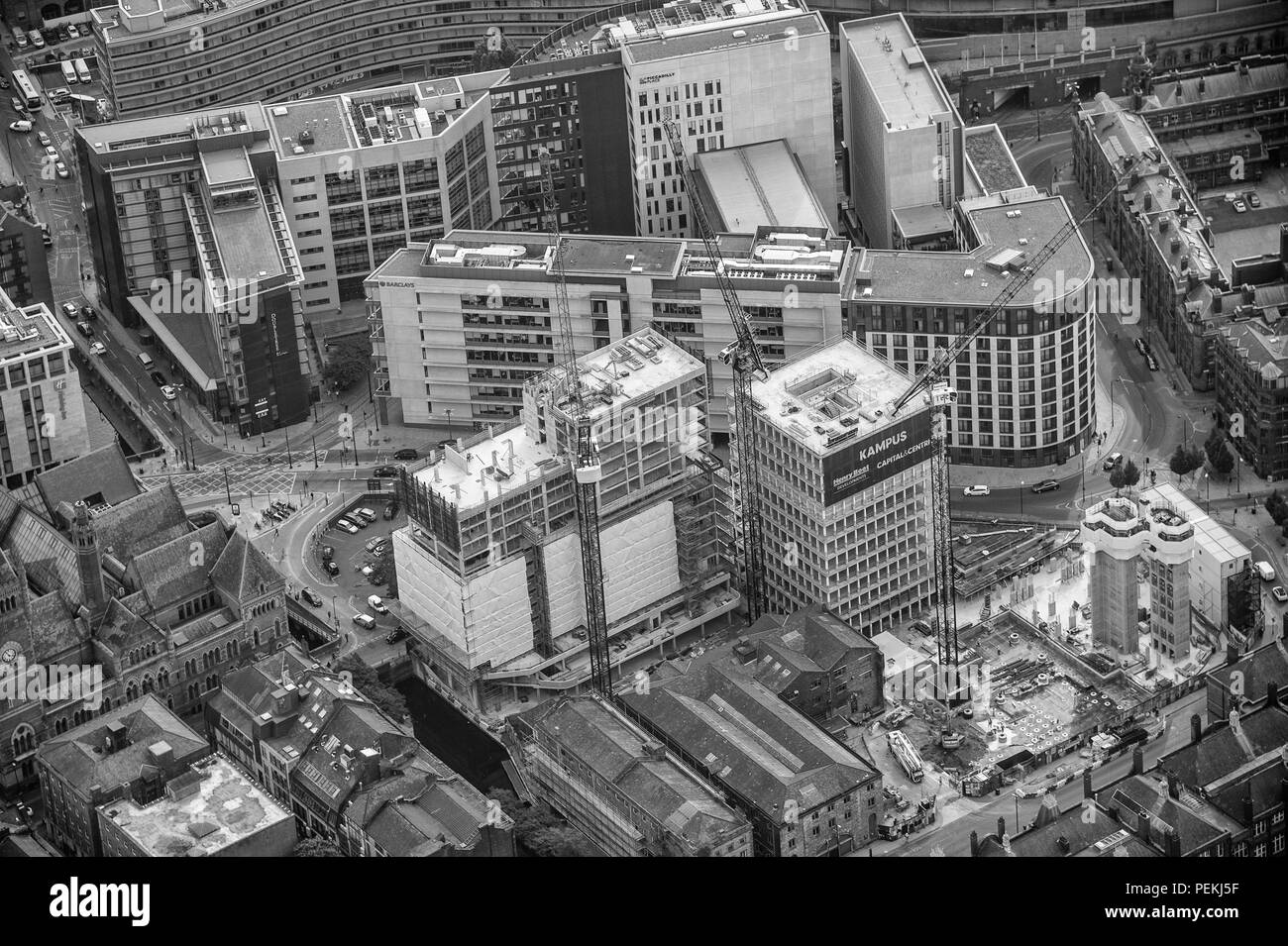 Manchester City Centre black and white aerial photo Stock Photo Alamy