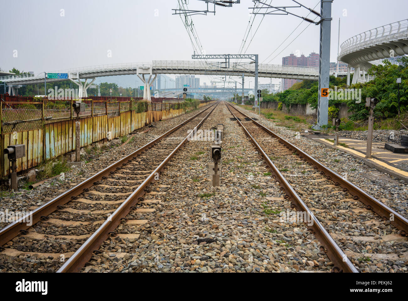 View from middle of railway in Kaohsiung Taiwan Stock Photo