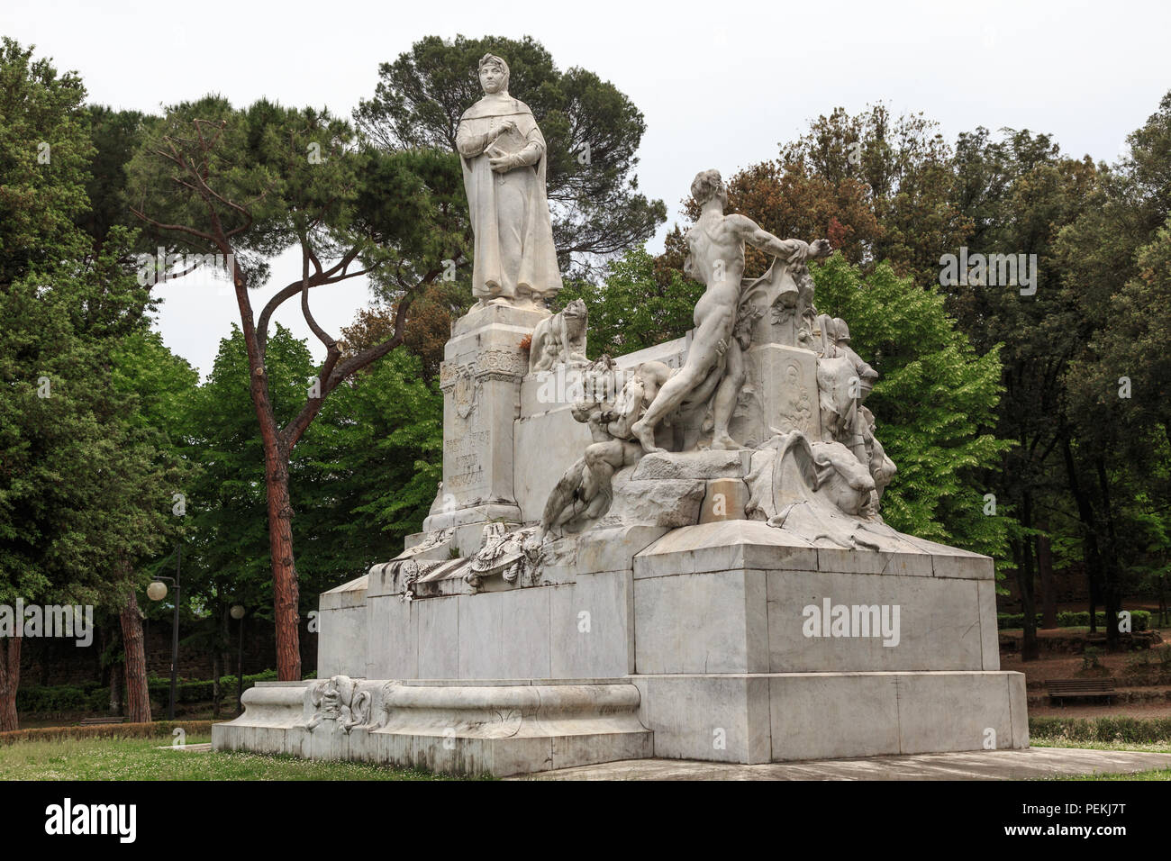 Arezzo in Tuscany, Italy - Petrarch ( Francesco Petrarca) monument in Parco il Prato Stock Photo