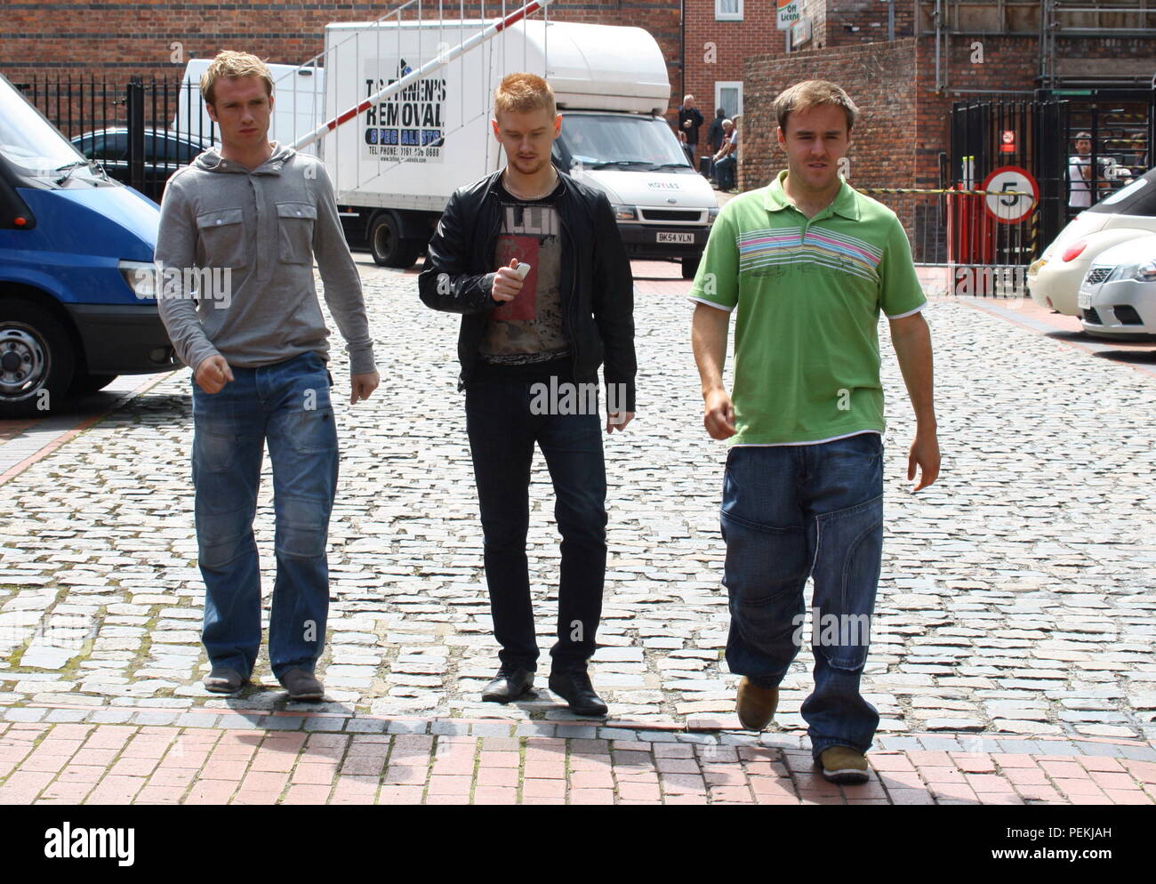 members of the corrie cast Leaving Granada Studios Stock Photo - Alamy