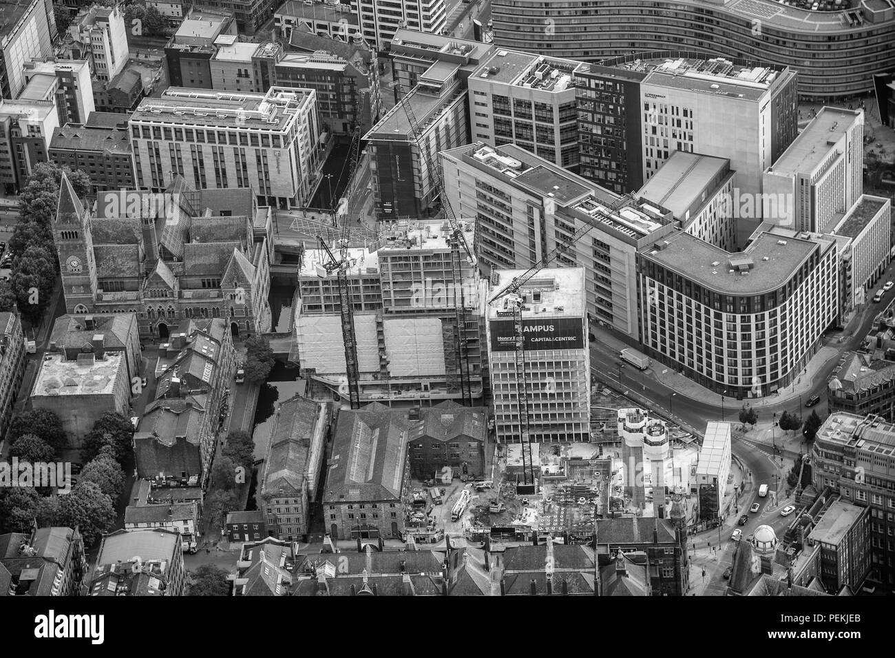 Manchester City Centre black and white aerial photo Stock Photo Alamy
