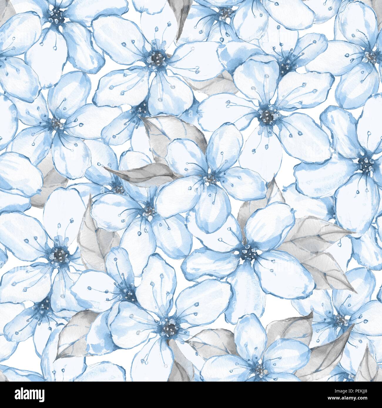 Floral seamless pattern. Watercolor background with white flowers Stock ...