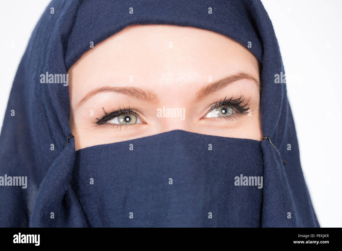 Beautiful Muslim girl wearing burqa closeup Stock Photo