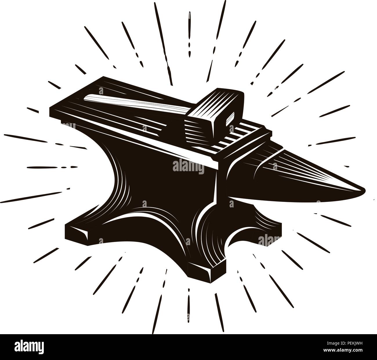 Blacksmith, forge. Anvil and hammer, vector illustration Stock Vector