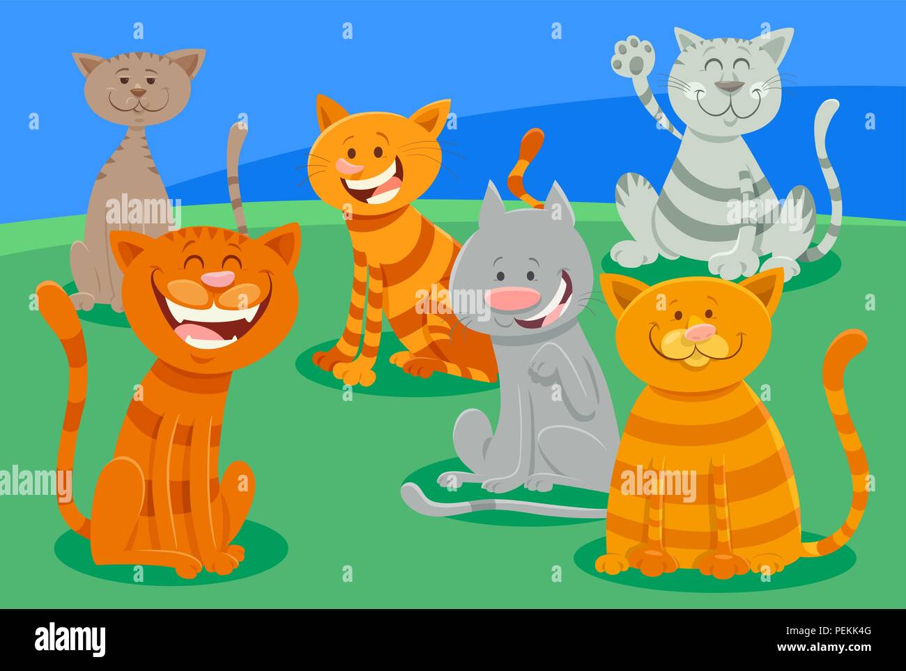 Cartoon Illustration of Cats or Kittens Animal Characters Group Stock