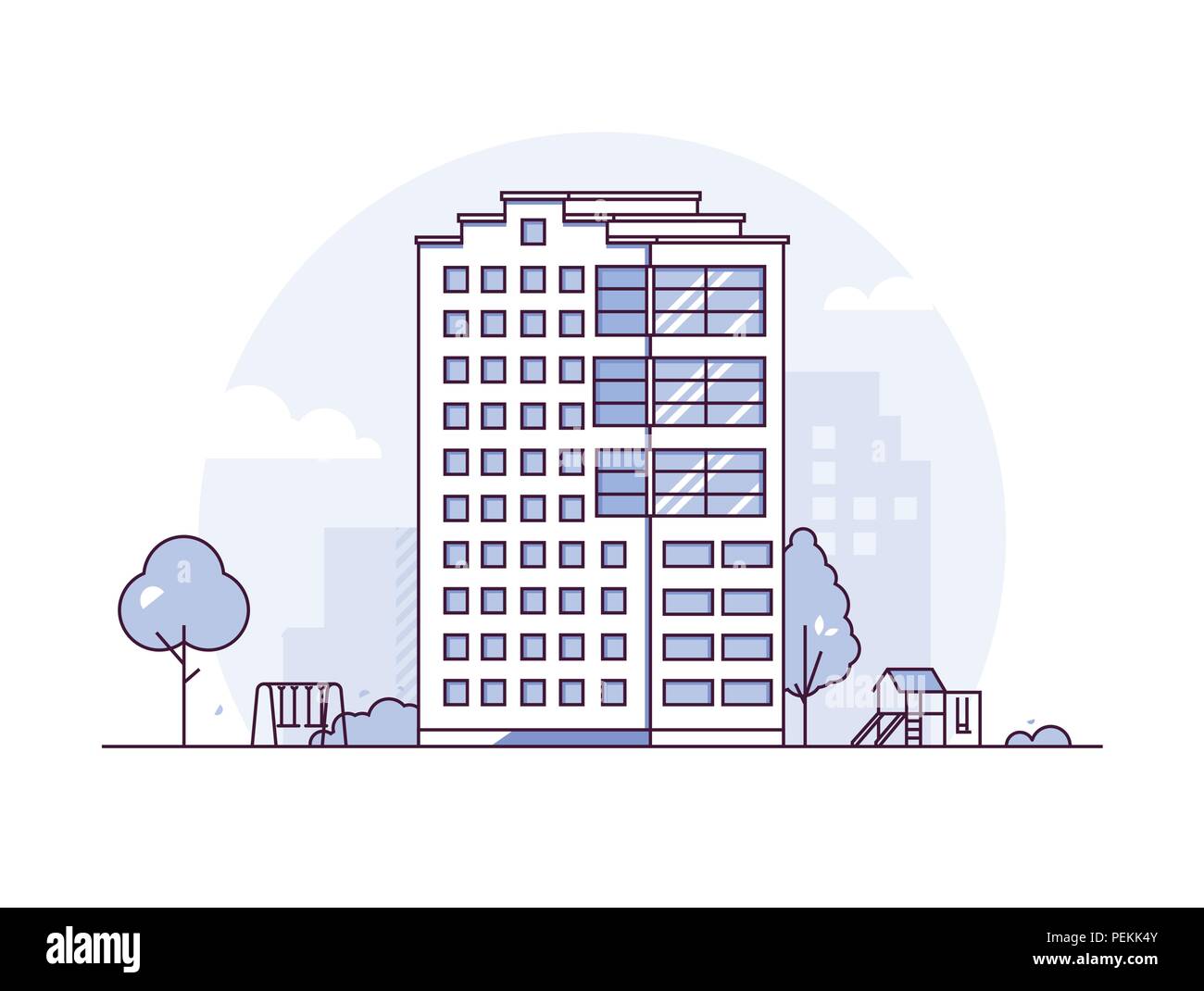 Urban landscape - modern thin line design style vector illustration ...