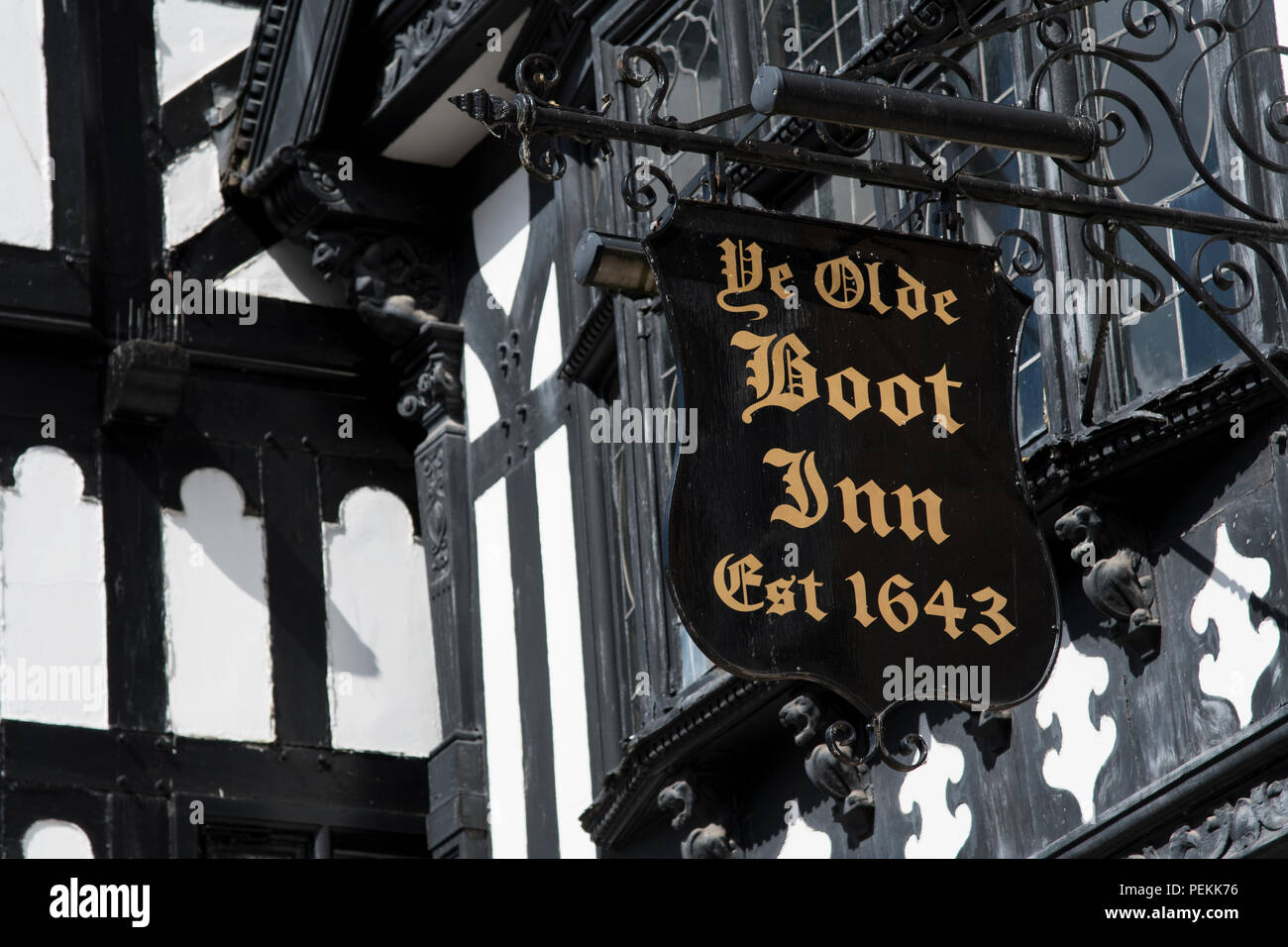 Ye Olde Boot Inn situated on the Rows in Eastgate Street in the historic city of Chester Stock Photo