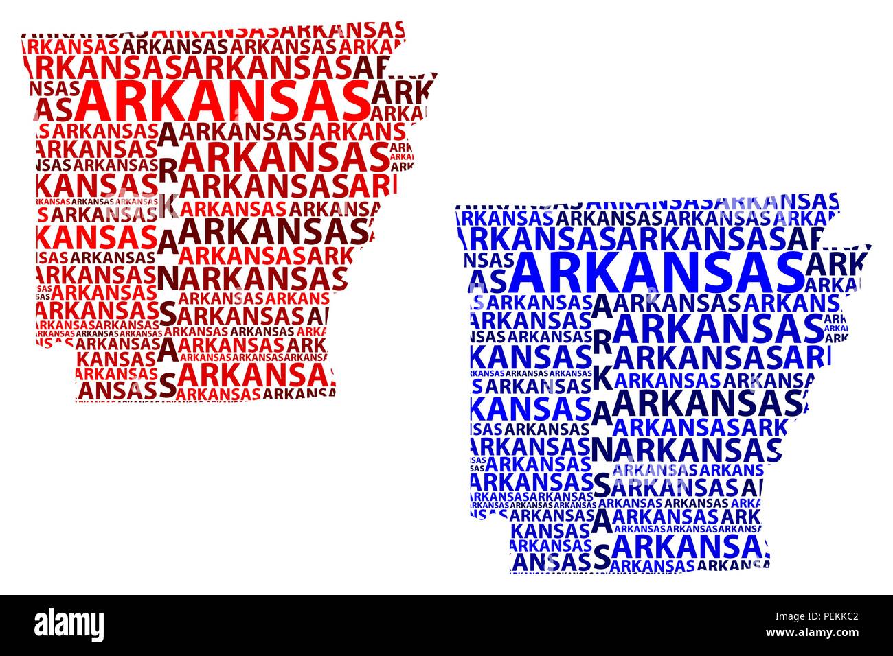 Sketch Arkansas (United States of America, The Natural State, The Bear State) letter text map, Arkansas map - in the shape of the continent, Map Arkan Stock Vector