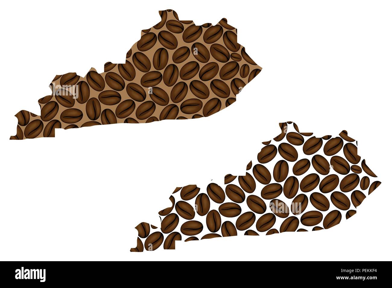 Kentucky (United States of America) map of coffee bean, Kentucky map made of coffee beans