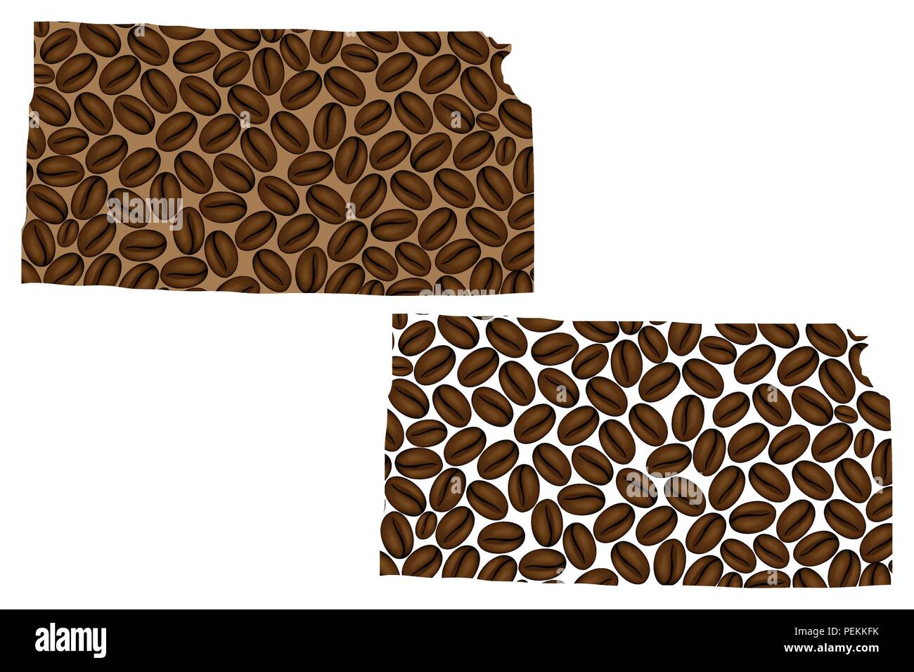 Kansas (United States of America) map of coffee bean, Kansas map made