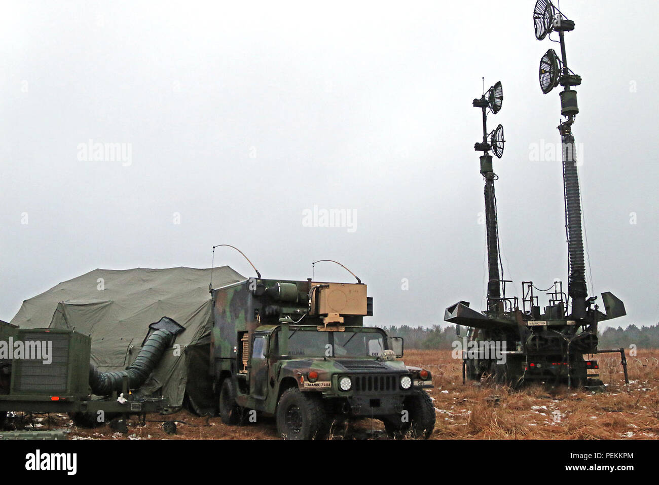 Soldiers assigned to A Battery, 5th Battalion, 7th Air Defense Artillery  Brigade began setup of M901 Patriot Launching Stations, tactical operations  center and training area for Patriot Shock, an interoperability deployment  readiness