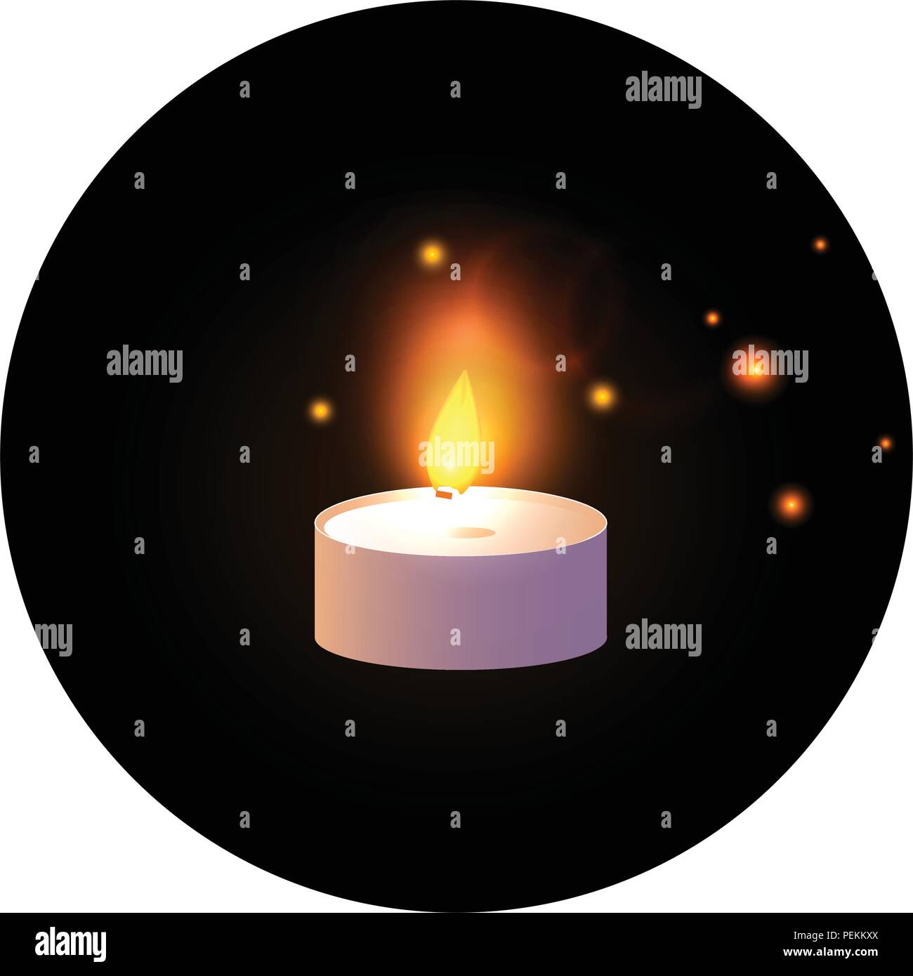 One Candle glowing. Vector illustration isolated on black round