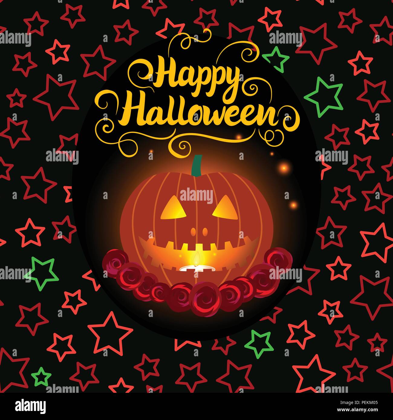 Happy halloween Card. Jack pumpkin lantern and candles glowing. Vector ...