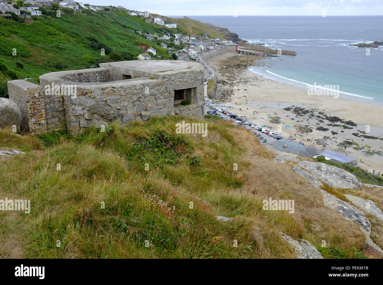 World War II gun emplacement at Sennen Cove, Cornwall Stock Photo