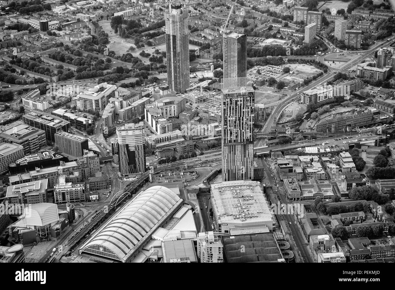 Manchester City Centre black and white aerial photo Stock Photo Alamy