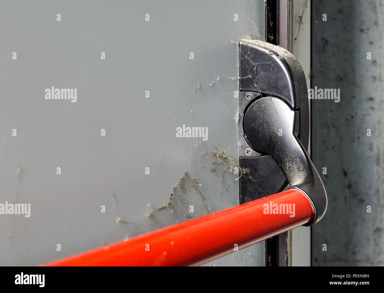 Closed Up Latch And Door Handle Of Emergency Exit Push Bar