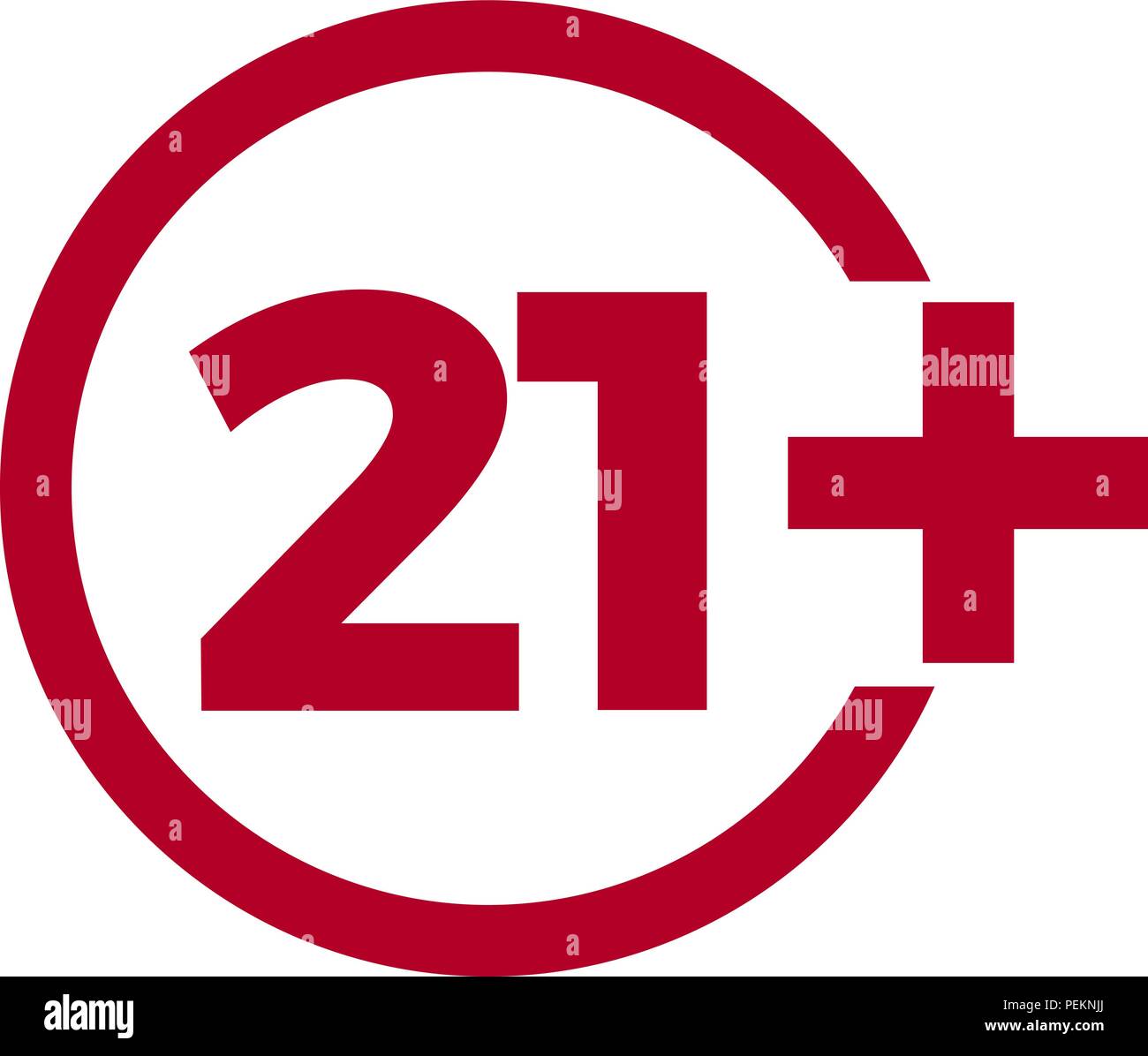 Limit age icon on red background. Icons age limit from twentyone, vector flat illustration