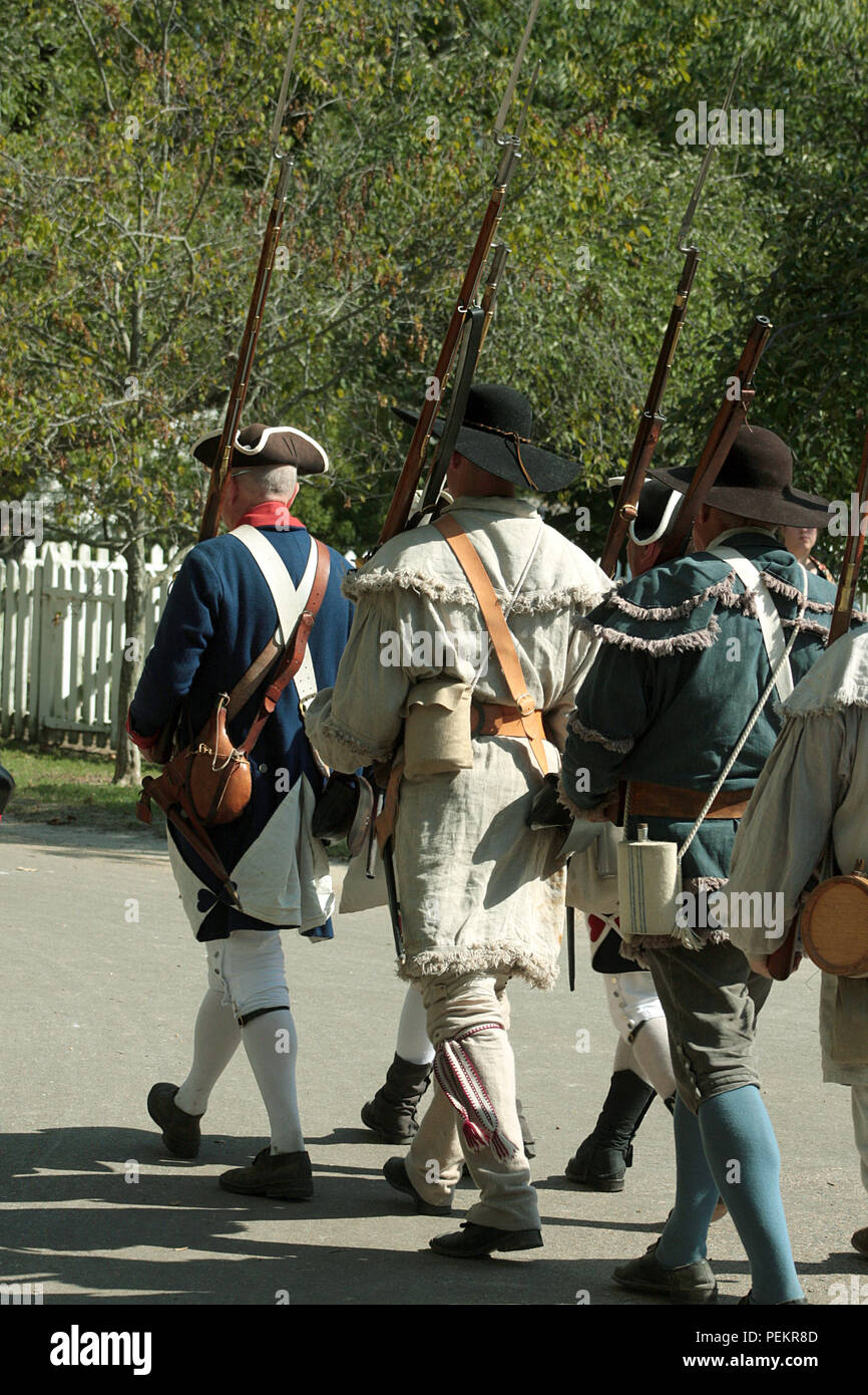 Continental army during the American Revolution. Historical reenactment at Colonial Williamsburg, Virginia, USA Stock Photo