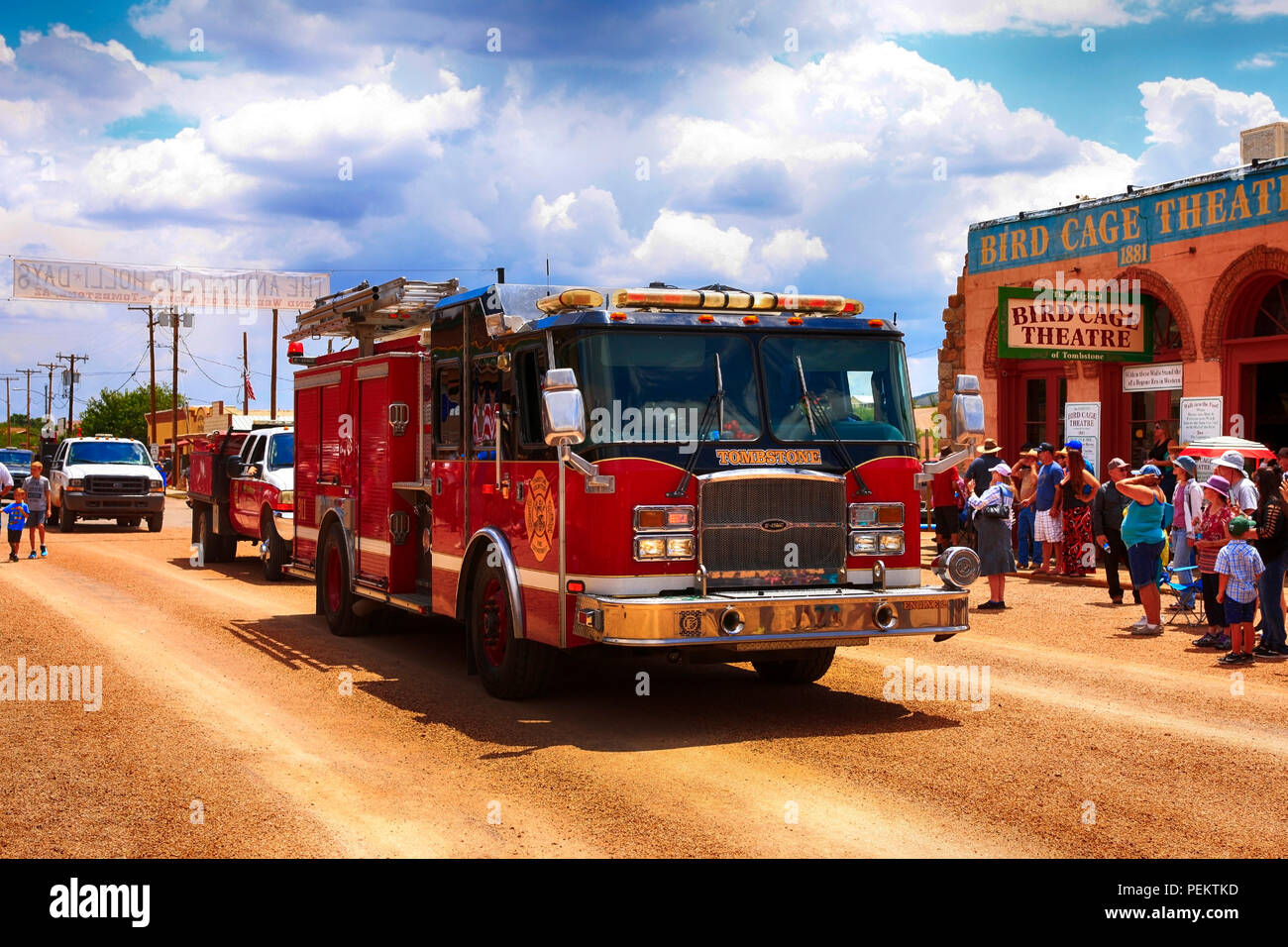 Tombstone Volunteer Fire Dept vehicles at the annual Doc Holiday parade in Tombstone, Arizona Stock Photo