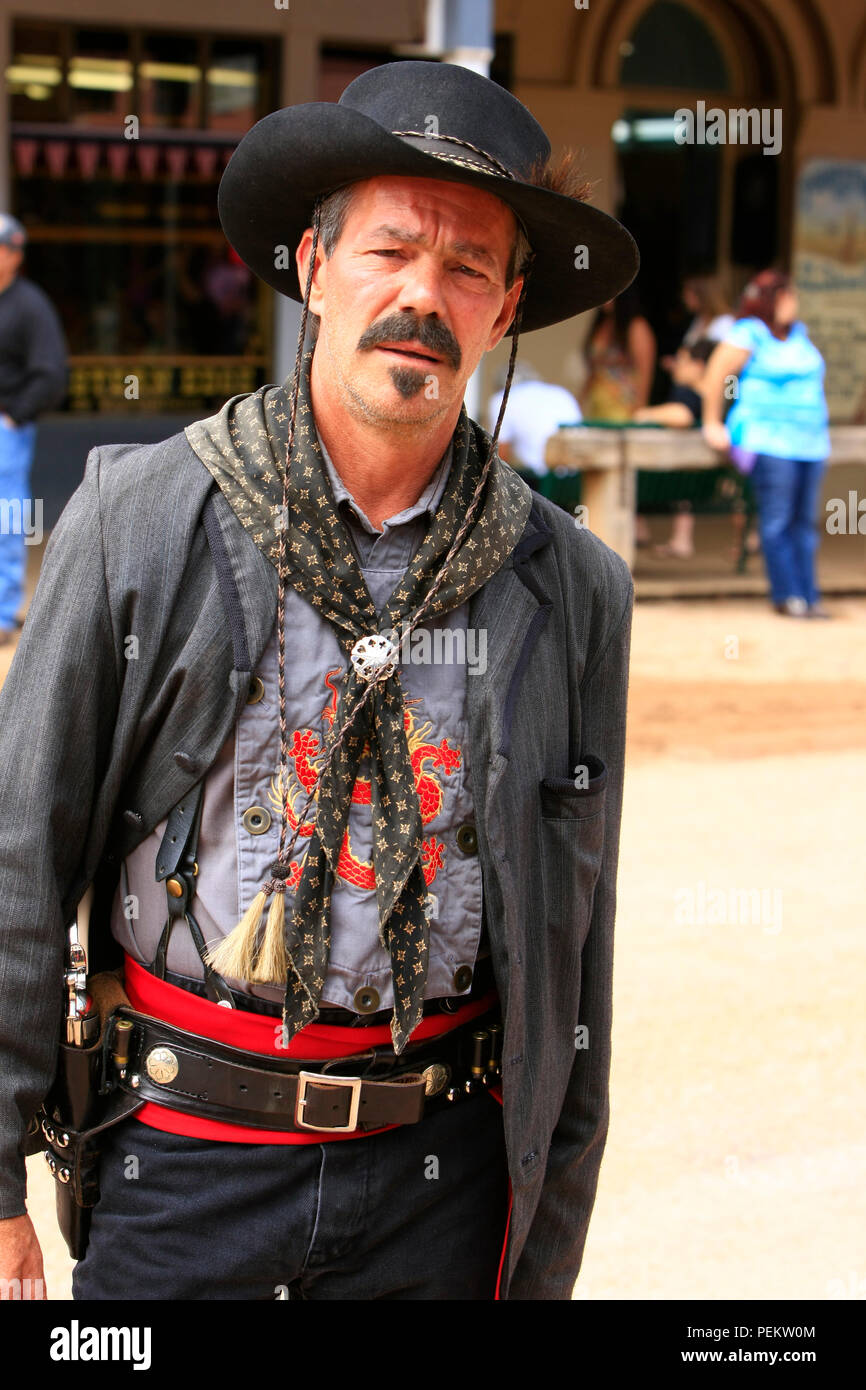 Member of the Johnny Ringo Red Sash cowboy gang at the annual Doc Holiday event in Tombstone, Arizona Stock Photo