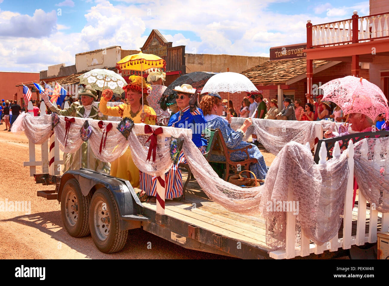 Ladies of society in period costumes take part in the annual Doc