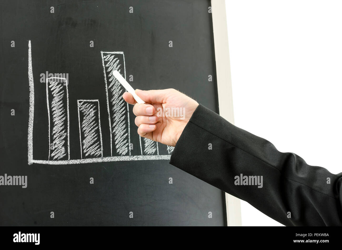 Business man's hand showing business graph with a chart Stock Photo - Alamy