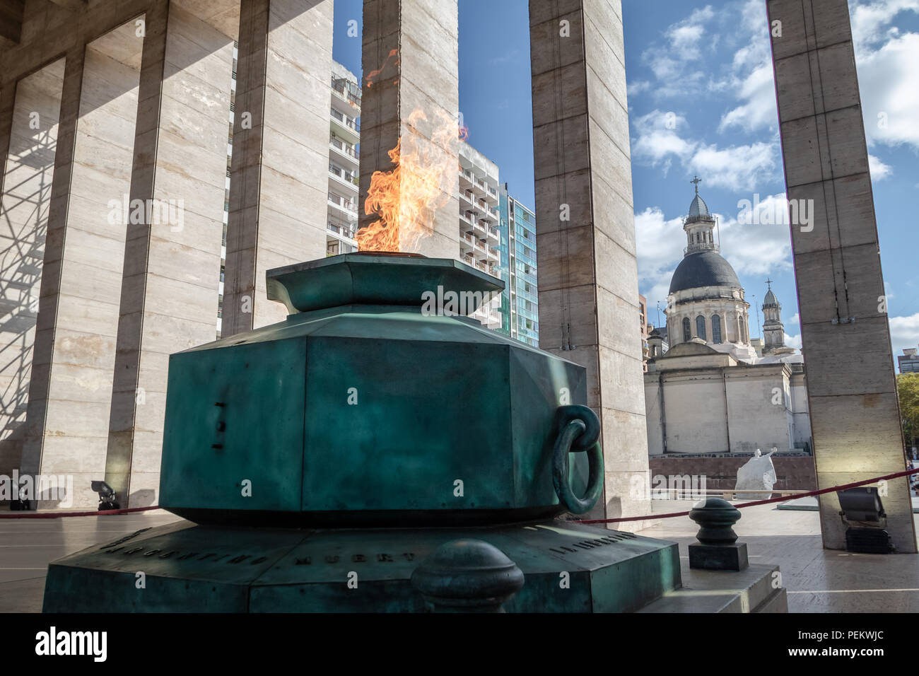 The Flame of National Flag Memorial (Monumento Nacional a la Bandera) - Rosario, Santa Fe, Argentina Stock Photo