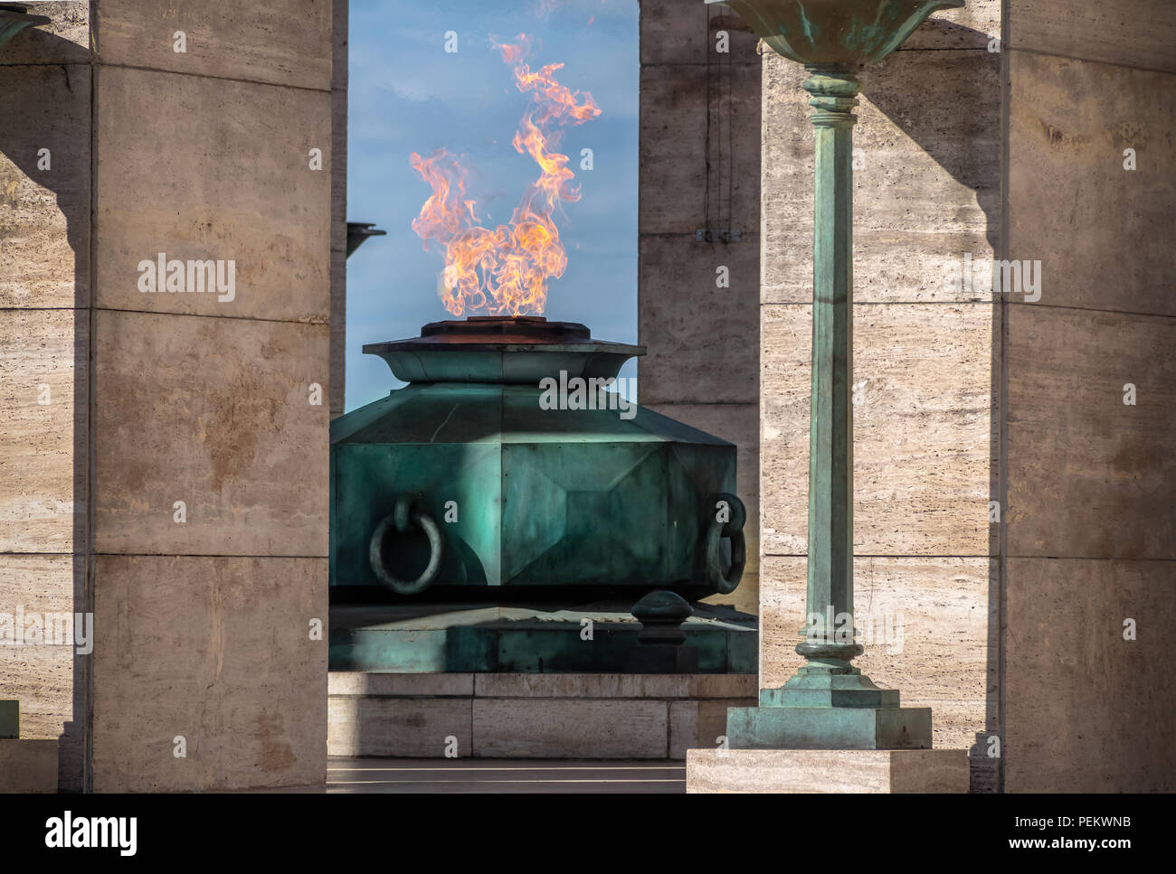 The Flame of National Flag Memorial (Monumento Nacional a la Bandera) - Rosario, Santa Fe, Argentina Stock Photo