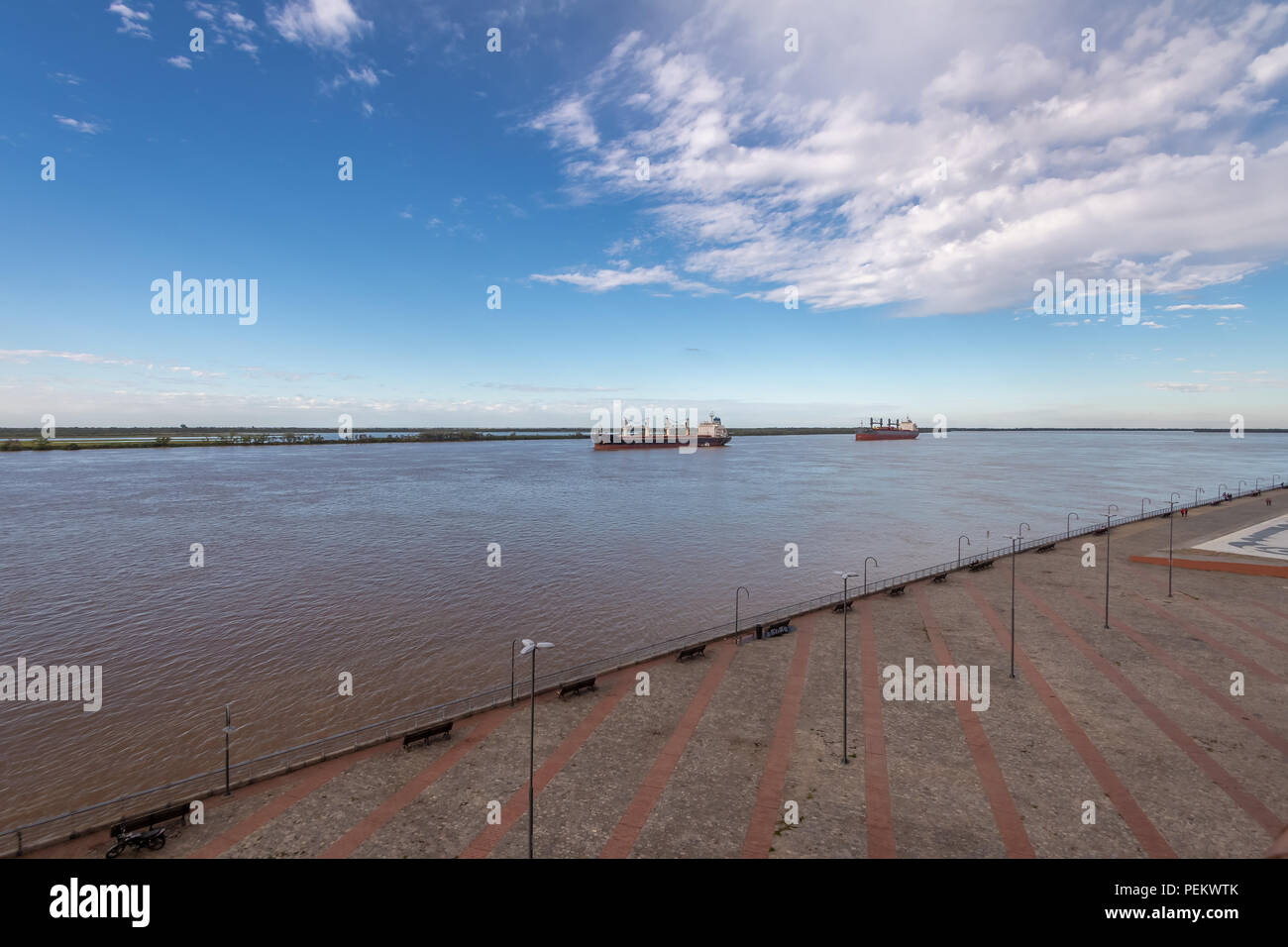 Ships in Parana River - Rosario, Santa Fe, Argentina Stock Photo
