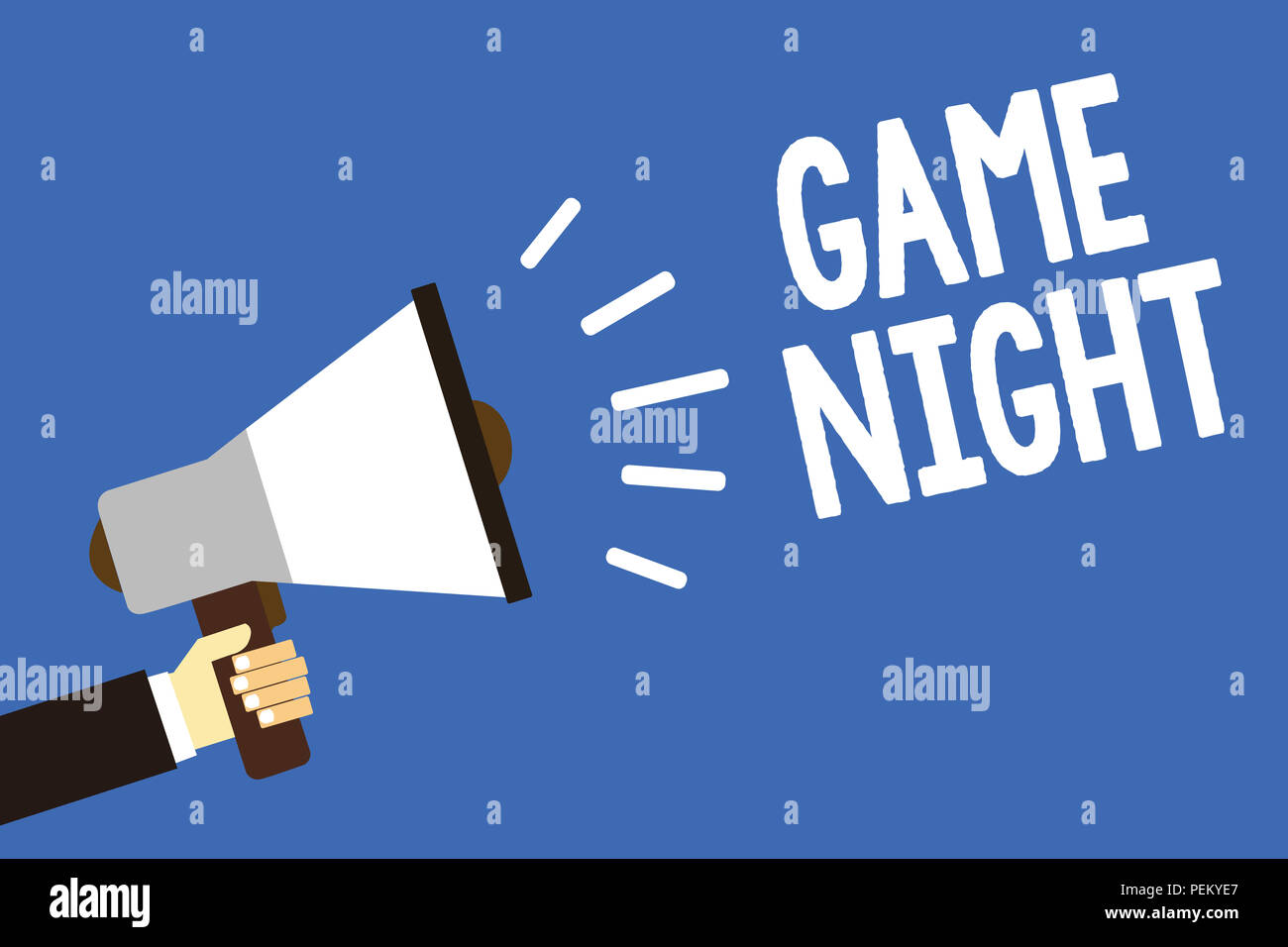 Handwriting Text Writing Game Night Concept Meaning Event In Which Folks Get Together For The Purpose Of Getting Laid Man Holding Megaphone Loudspeak Stock Photo Alamy