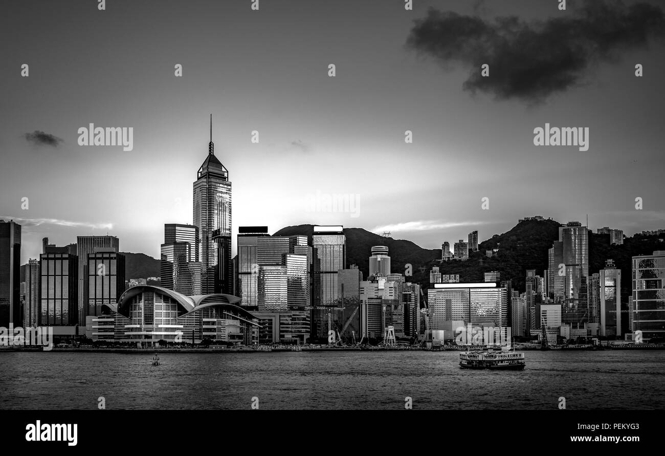 Hong Kong Harbor View with B&W color Stock Photo Alamy