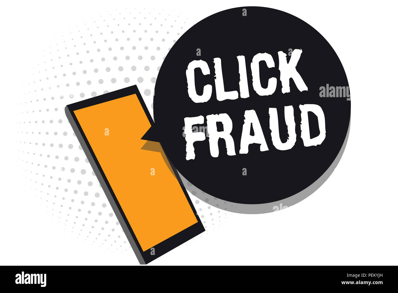 Conceptual hand writing showing Click Fraud. Business photo text practice of repeatedly clicking on advertisement hosted website Cell phone receiving  Stock Photo