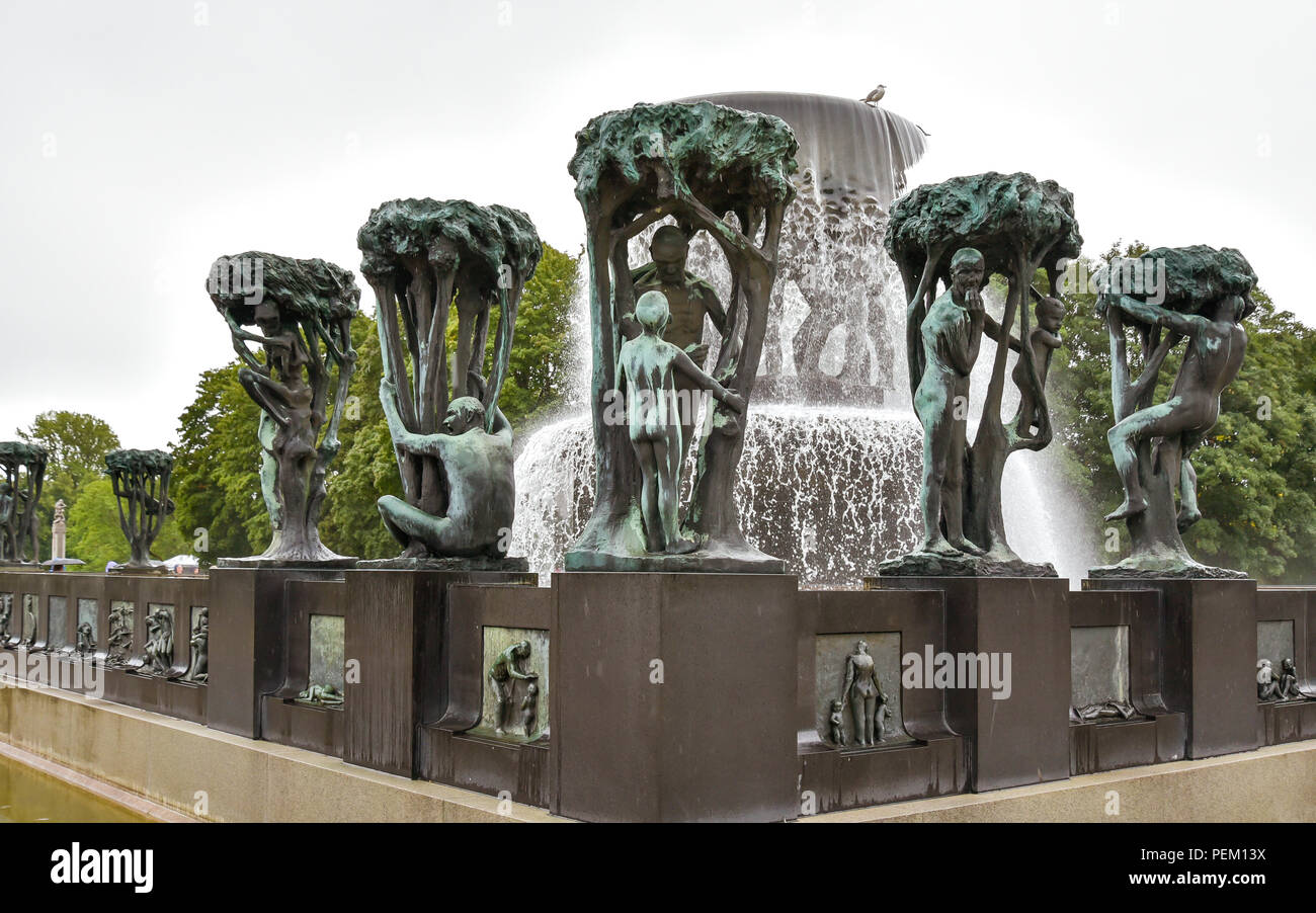 Oslo, Norway - Aug. 12, 2018: Sculptures by Gustav Vigeland (1869-1943), a renowned Norwegian sculptor, Frogner Park, Oslo. Stock Photo
