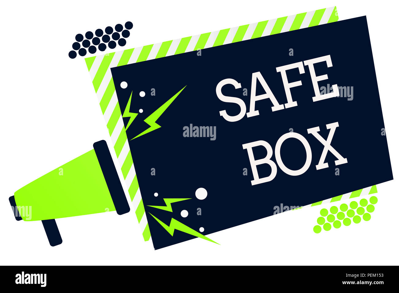 Conceptual hand writing showing Safe Box. Business photo showcasing A small structure where you can keep important or valuable things Megaphone green  Stock Photo