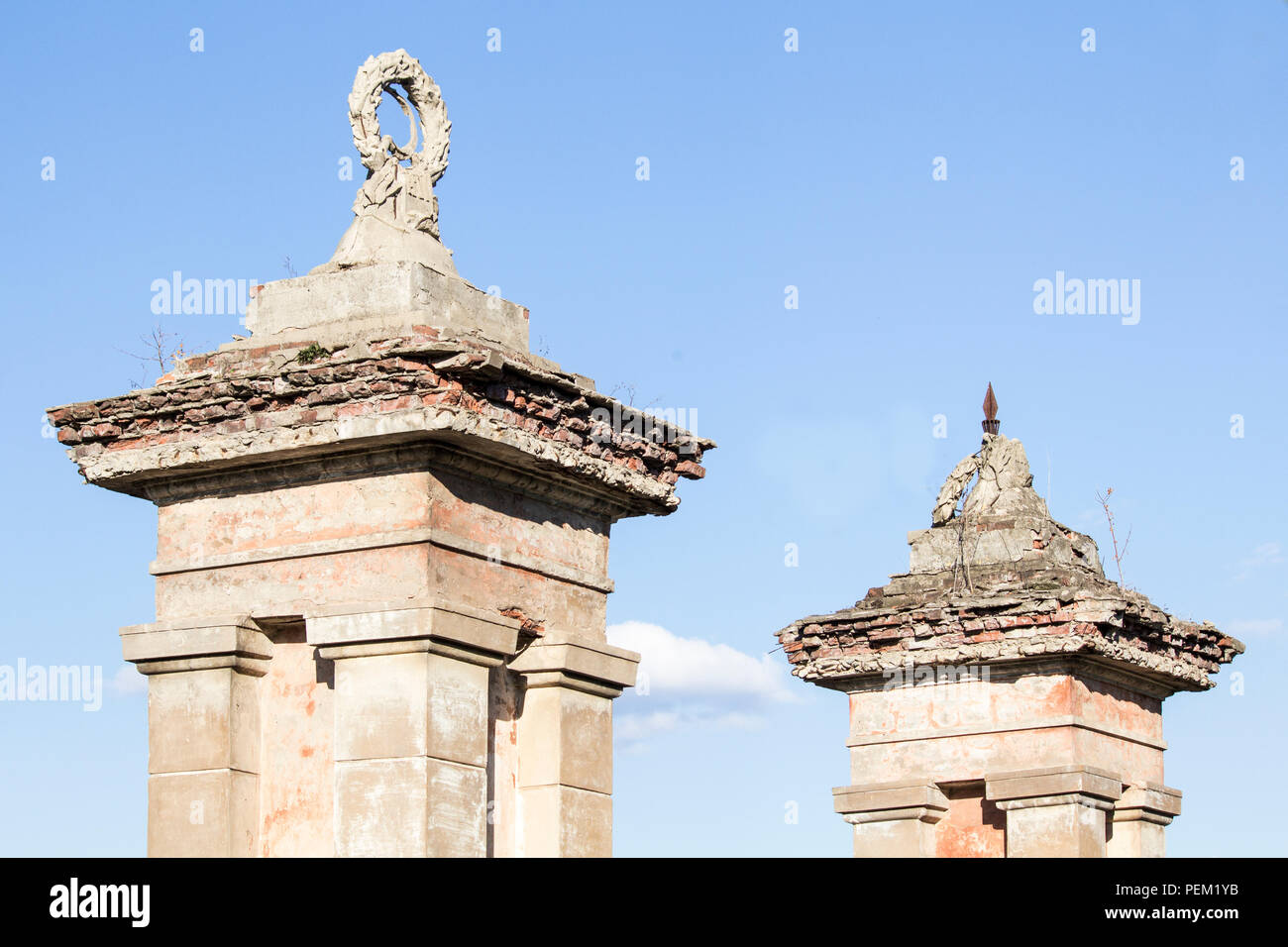 Old brick columns in the style of the USSR Stock Photo