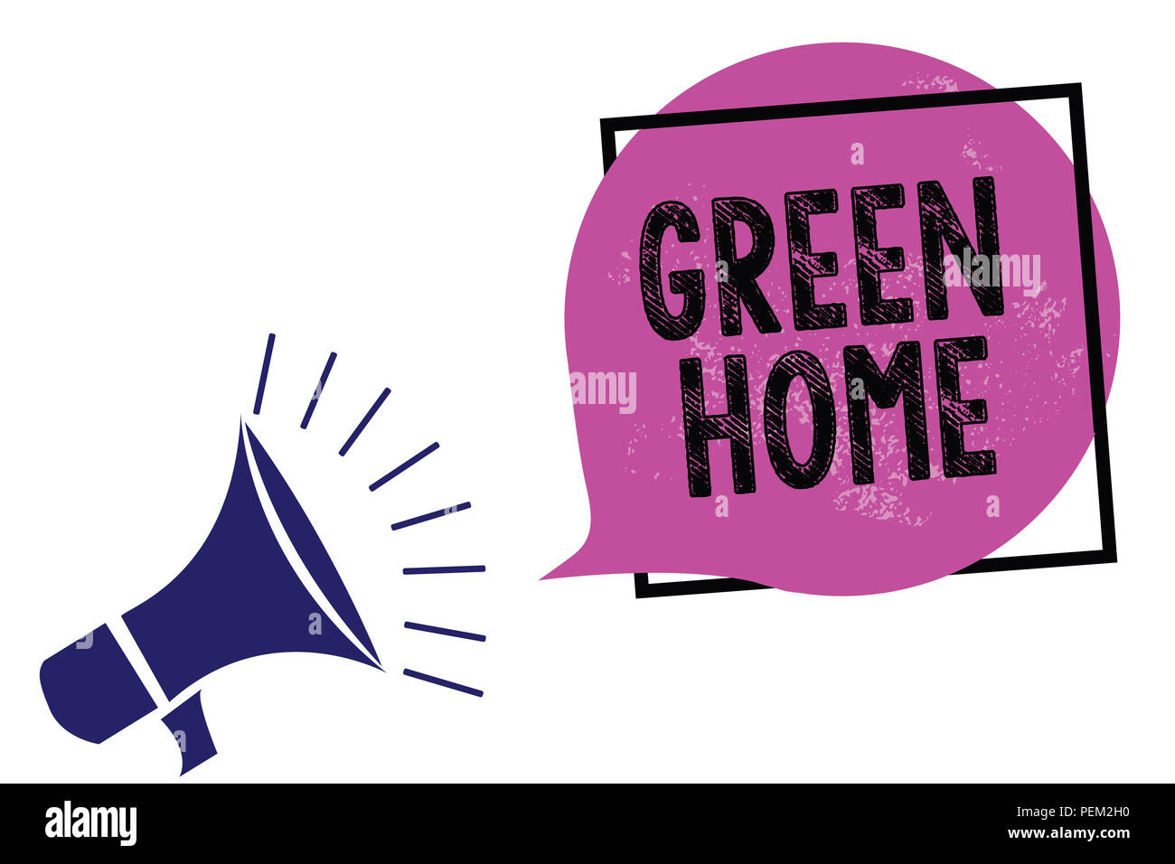 Handwriting text Green Home. Concept meaning An area filled with plants and trees where you can relax Megaphone loudspeaker speaking loud screaming fr Stock Photo