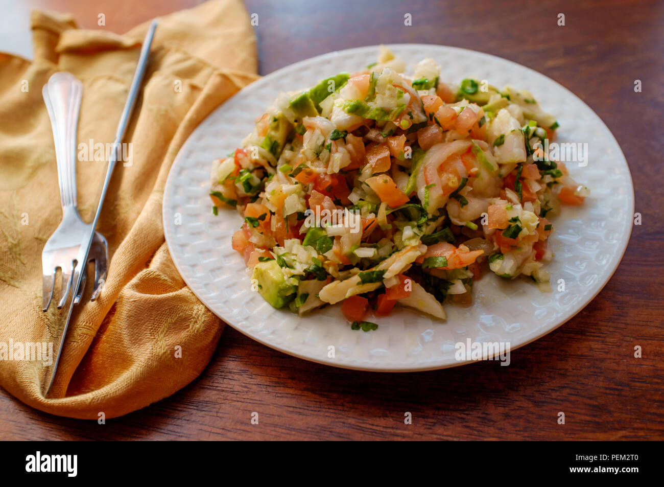 Chilled spicy Peruvian ceviche with crab and shrimp Stock Photo Alamy